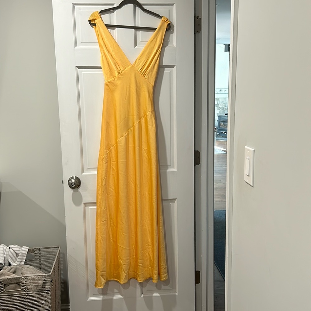 Yellow cowl back maxi dress